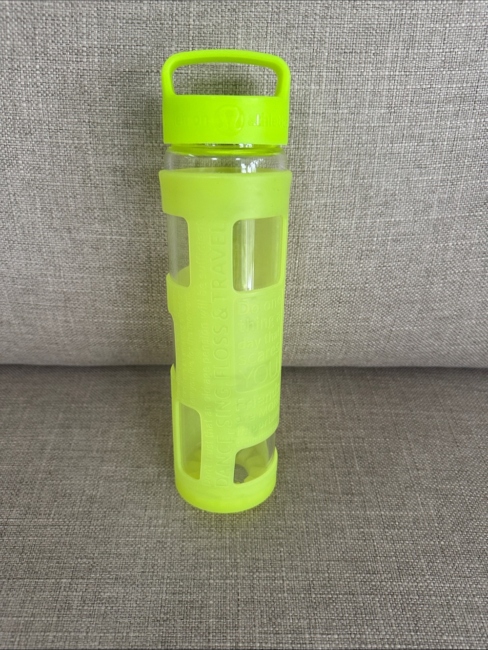 lululemon athletica Neon Yellow Green Glass Water Bottle with Sleeve